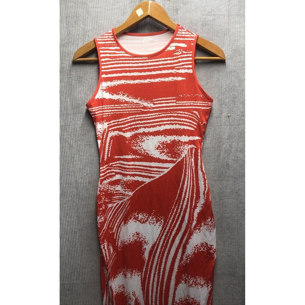 Unbranded Maxi Dress Size M Orange And White Sleeveless Summer Vacation Cruise